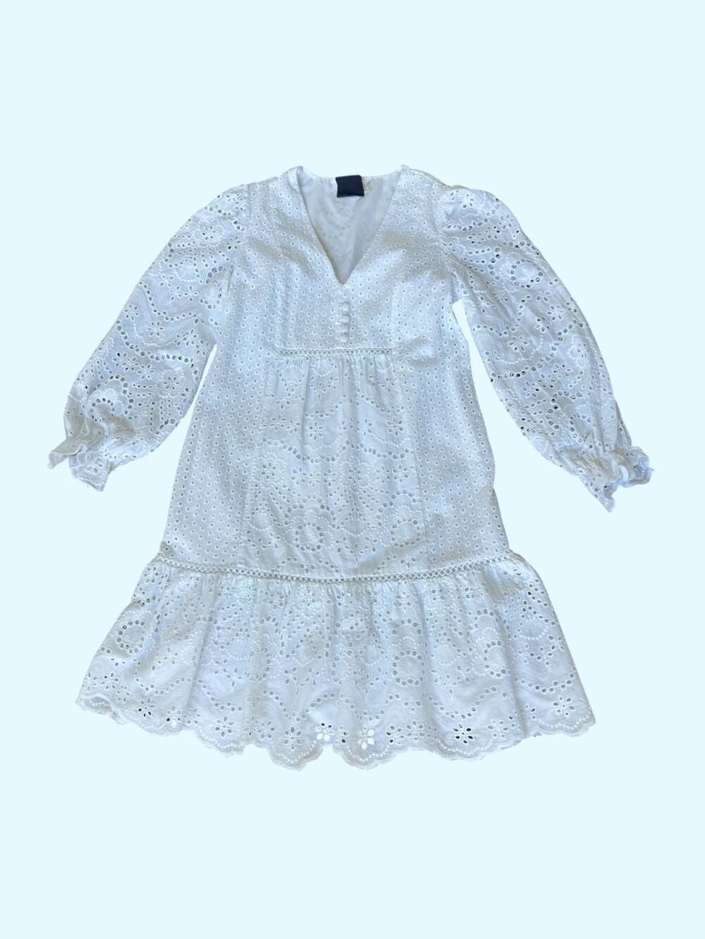 Just Taylor White Eyelet Broderie Anglaise V-Neck Long Sleeve Babydoll Dress Siz